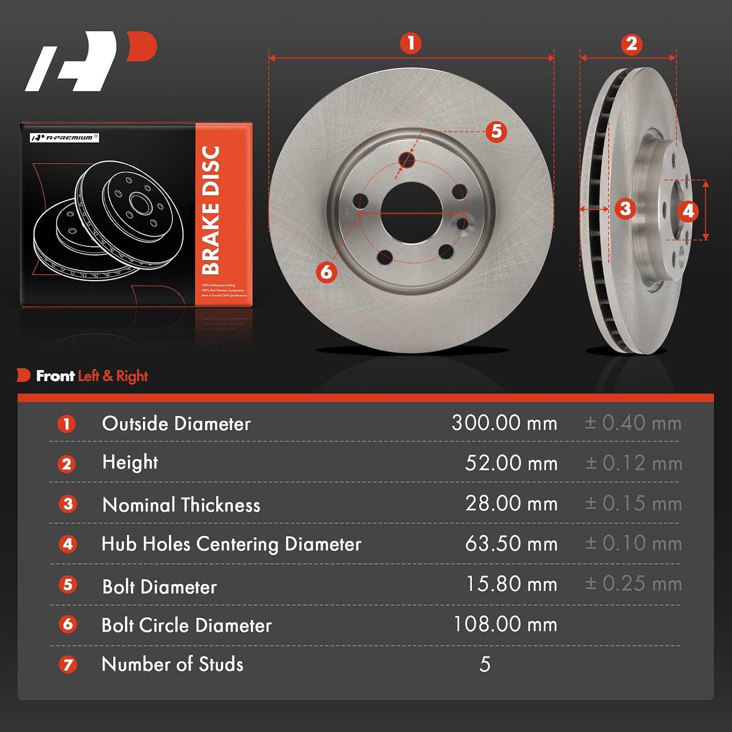 A-Premium 11.81 inch (300mm) Front Vented Disc Brake Rotors Compatible with Select Volvo and Land Rover Models - S60 2011-2018, XC70 2008-2016, S80 2007-2016, V60, V70, Range Rover Evoque, 2-PC Set
