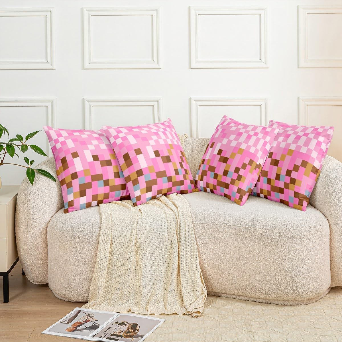 Manfei Pixelated Grid Pillow Cover,Geometric Grid Square Pink Blocks Decorative Square Cushion Cover 18X18 Inch Set of 4,Games Gamepad Miners Cushion Case for Party Housewarming Office RV image 5