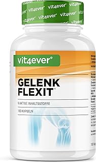 vit4ever Gelenk Flexit - 180 Kapseln - Hochdosierter Komplex mit Glucosamin + MSM + Weihrauch Extrakt + Chondroitin + Curcuma + Quercetin + L-Methionin + Bromelain + Vitamin C