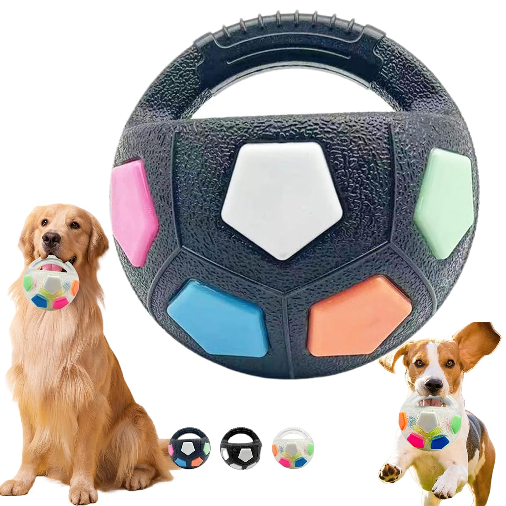 The Mellow Dog Calming Ball, Dog Toy Ball with Handle, Toss and Fetch Play, Interactive Balls for Dogs Playing, Squeaky Floating (Colorful)