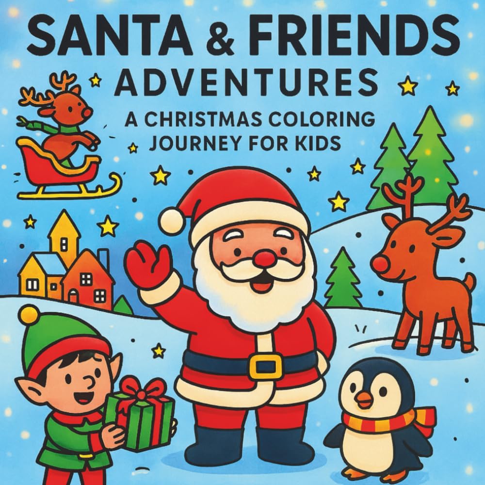SANTA & FRIENDS ADVENTURES: A Christmas Coloring Journey for Kids (Children Coloring Book)
