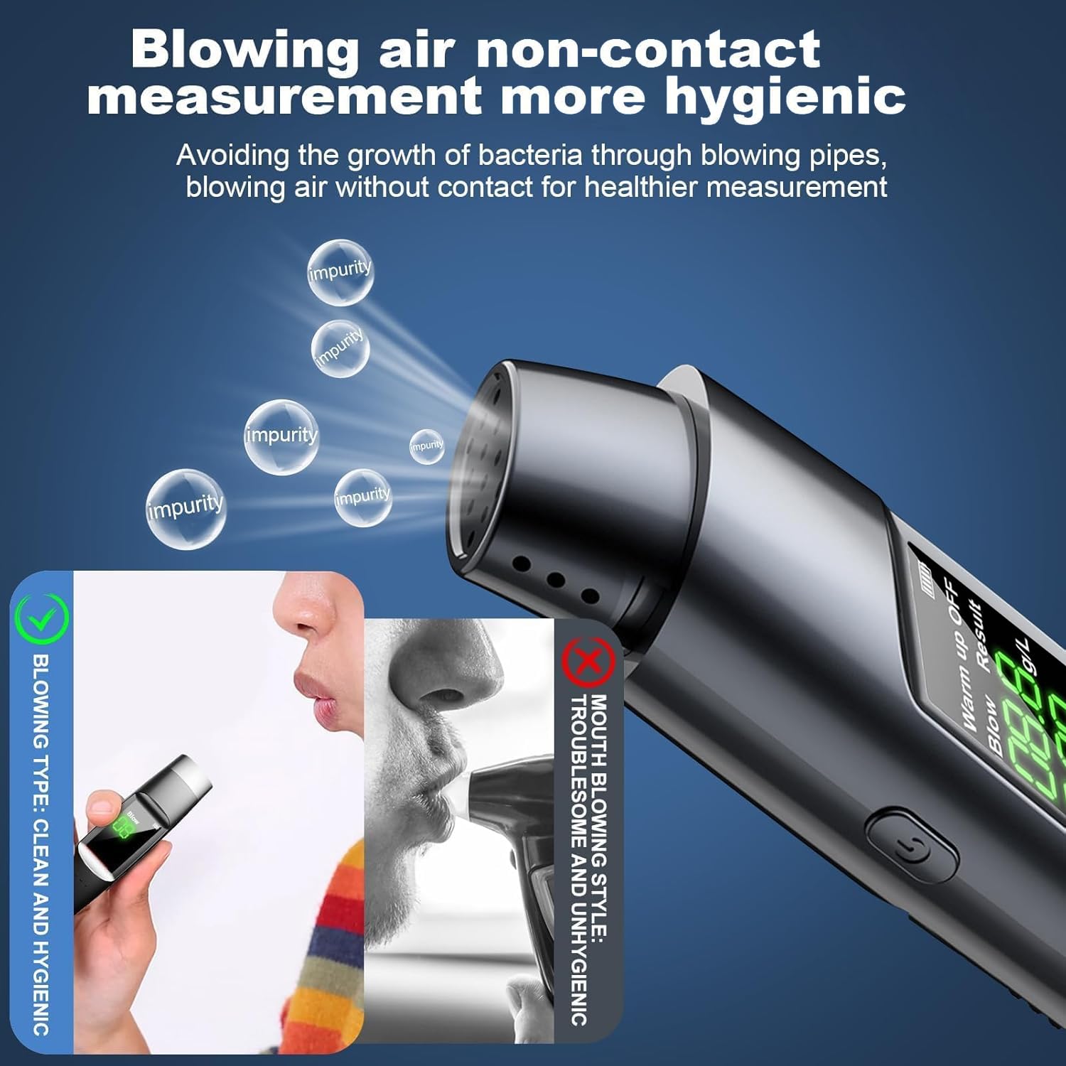 Etilometro Portatile Certificato Alcol Test, Professionale Alcol Test Senza Contatto Tester di Alcool Display LCD Digitale e Allarme Vocale, Precisione di Grado Riutilizzabili Ricaricabile