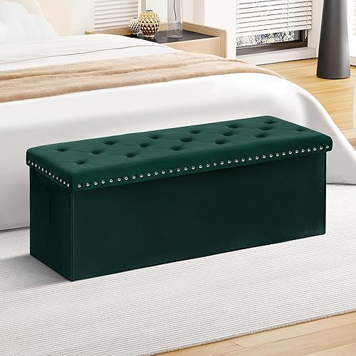 Miniatura 28 de B FSOBEIIALEO Banco otomano de almacenamiento, otomanos plegables con almacenamiento, cajas de almacenamiento extra grandes de 140 litros, banco