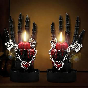 Halloween Decorations Indoor Skeleton Hand Ring Holder Tealight Candle Holder for Gothic Table Decor Jewelry and Earring Organizer Black 2PCS