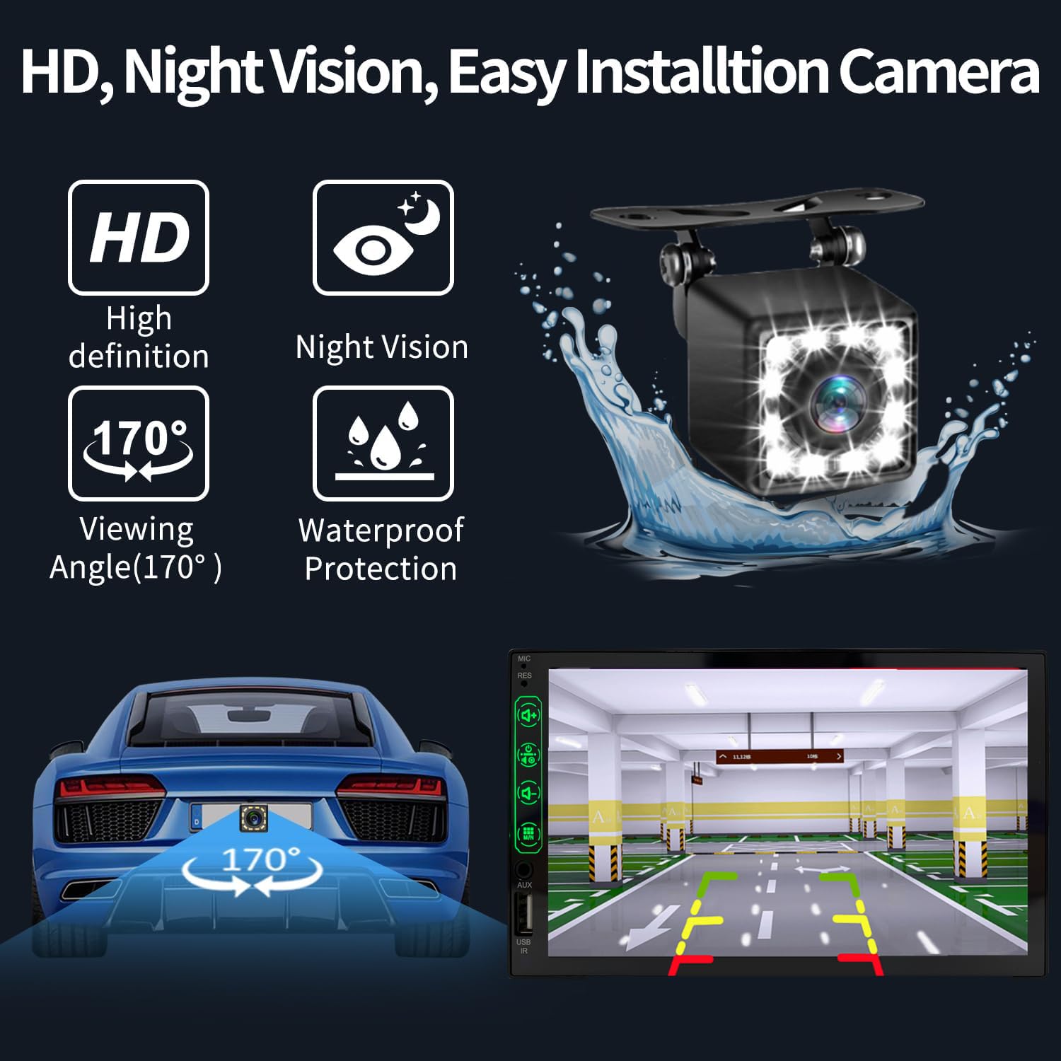 Autoradio 1 DIN con Schermo CarPlay & Android Auto – 7 Pollici Touchscreen Stereo Auto con Schermo, Radio Bluetooth Auto con Mirror Link/USB/FM, Supporta Telecamera Posteriore