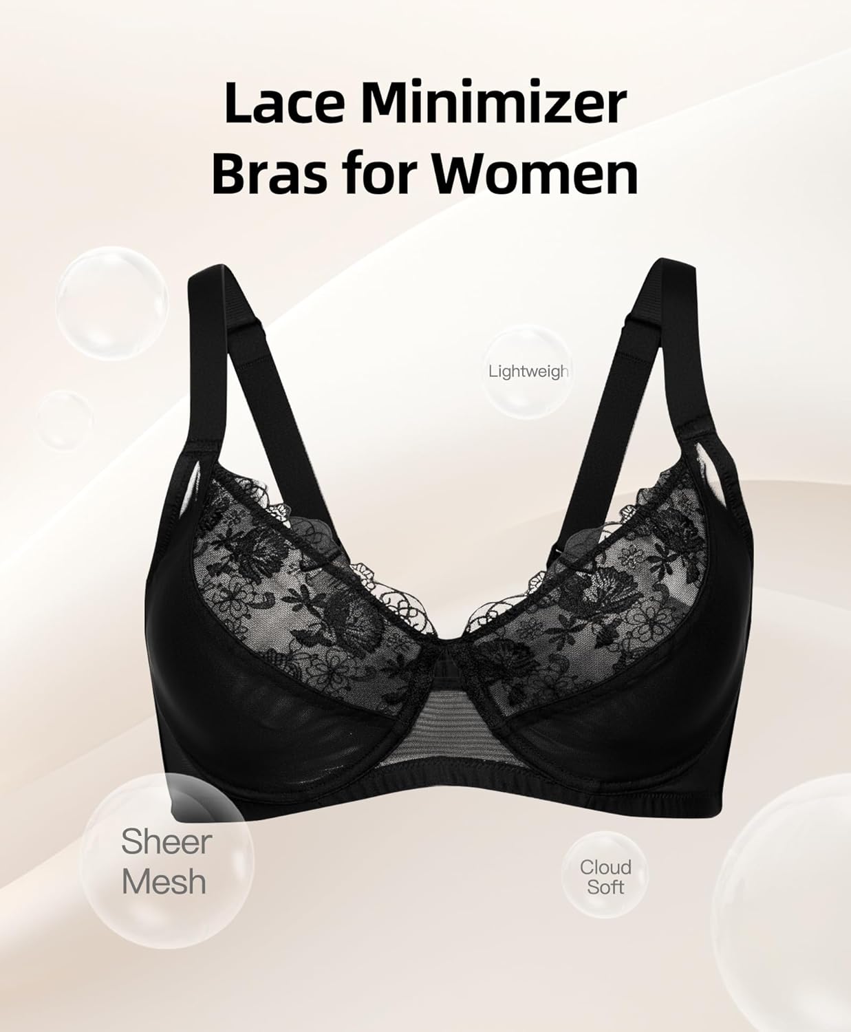 Minimizer Bras for Women Full Coverage Lace Bra Unlined Underwire Support Plus Size Bra for Heavy Breast - Image 6