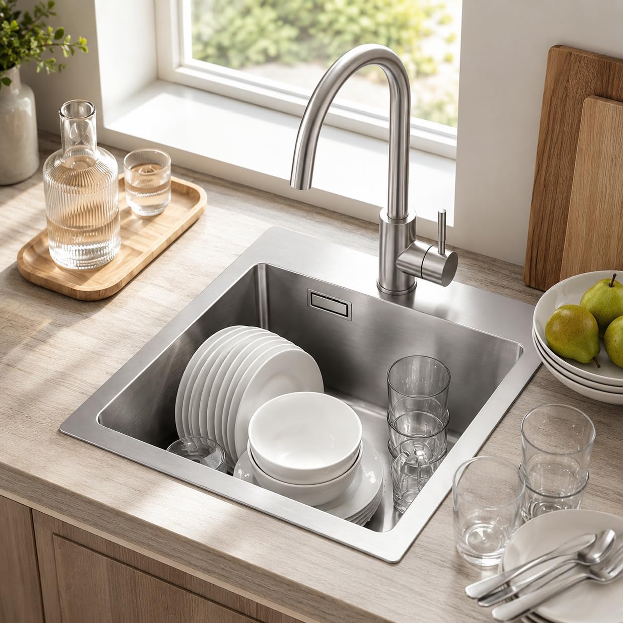 BONADE Spülbecken Edelstahl 40 x 34 cm, 1 Becken Küchenspüle Rechteckig, Moderne Küchenspüle mit Edelstahl Waschbecken, Siphon & Ausgussbecken, Stabil und Langlebig, Leicht zu Reinigen