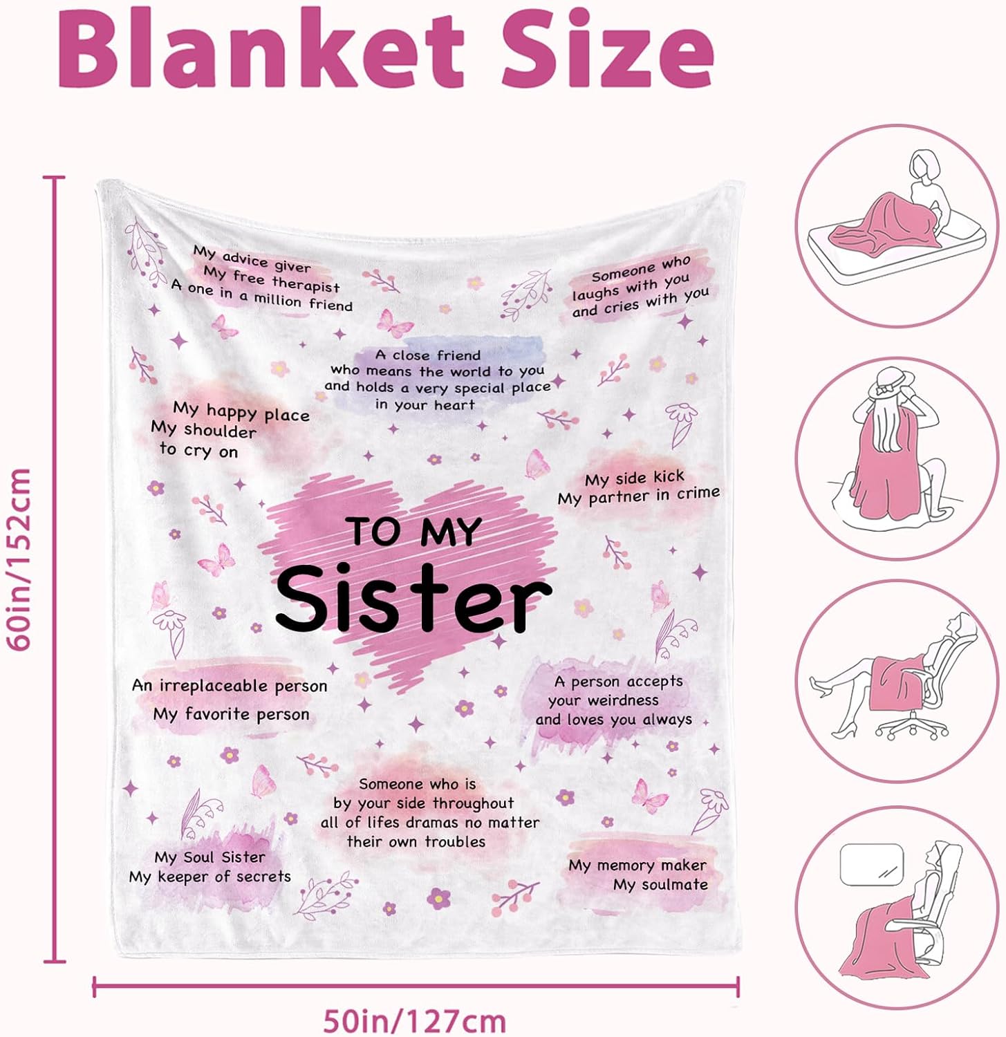 Sister Blanket Gift - Christmas Birthday Gifts for Sisters, Sisters Gifts from Sister, to My Sis Throw Blanket, 50"x60" - Image 6