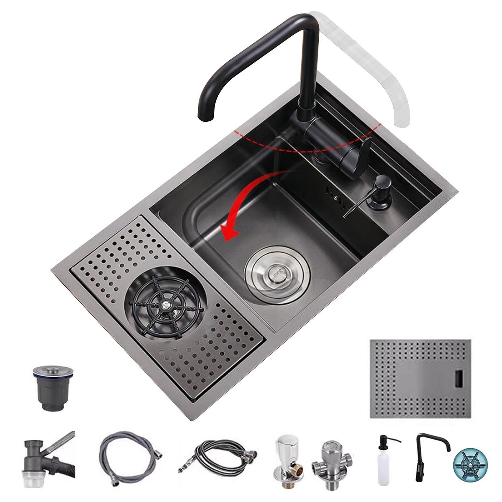 ZQFHSX Space-Saving Above-Counter Kitchen Sink - Compact Hidden Embedded Design with Accessories Siphon & Cover for Apartment Villa Rest Room