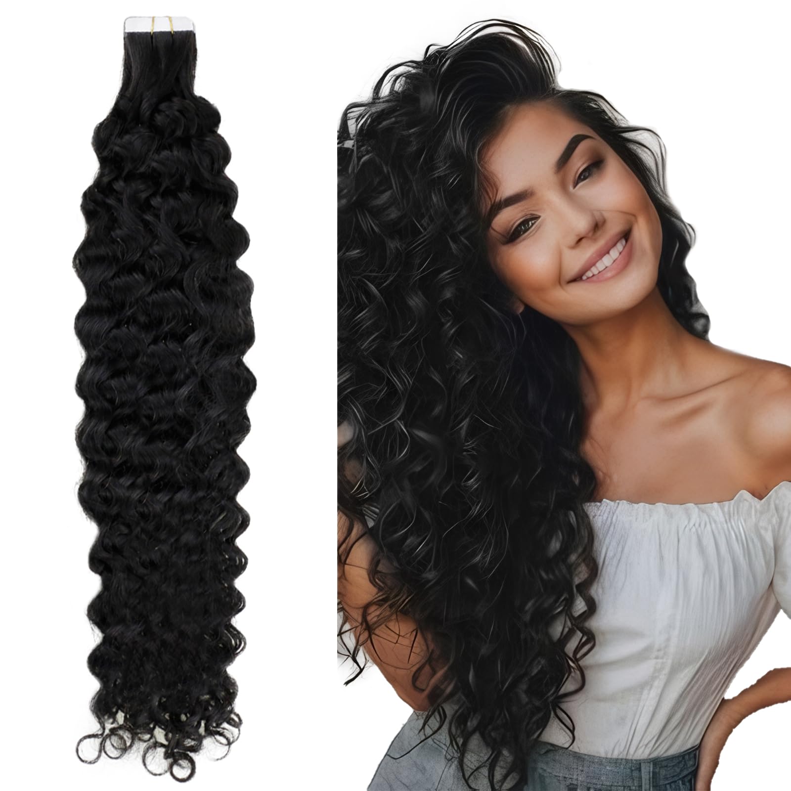 RUNATURE Blonde Tape Hair Extensions Real Human Hair Tape in Hair Extensions Human Hair Invisible Tapes Remy Straight White Blonde Hair 20pcs 50g 18 Inch #800 — view 36