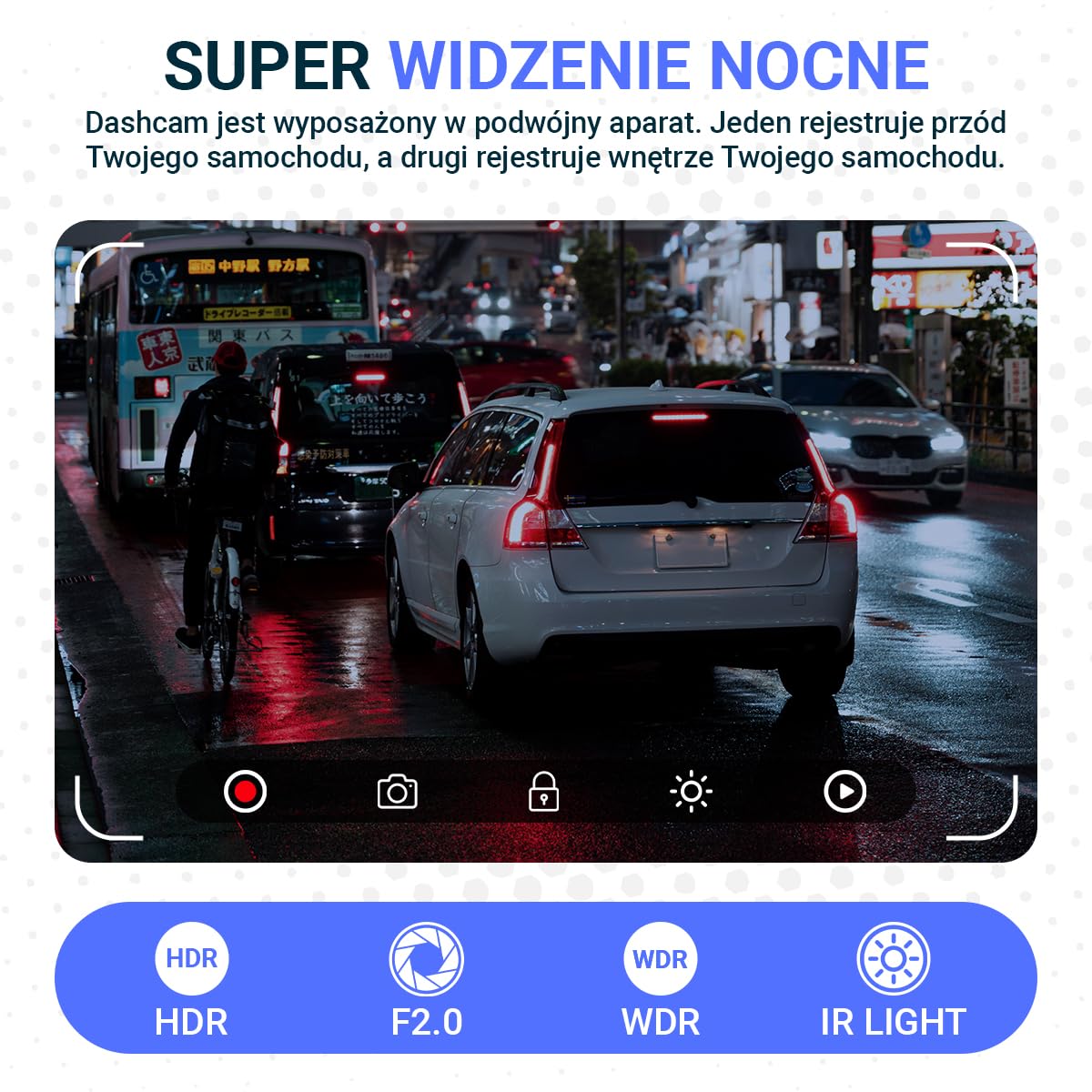 Fleau Tech Dashcam do samochodu - Zawiera WIFI i aplikację - Rejestrator jazdy z podwójnym obiektywem - Detekcja ruchu i tryb parkowania - Czujnik G - Full HD - Obiektyw szerokokątny 170°