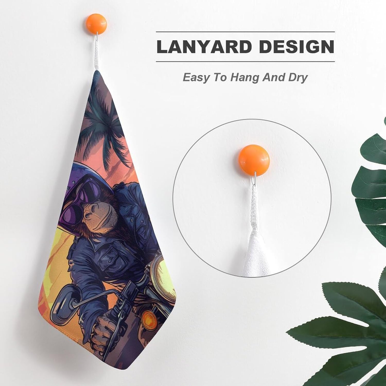 Animal Monkey Gorilla Riding Motorcycle Towel Hand Towels Decorative Towel for Bathroom Kitchen Shower Gym 4PCS