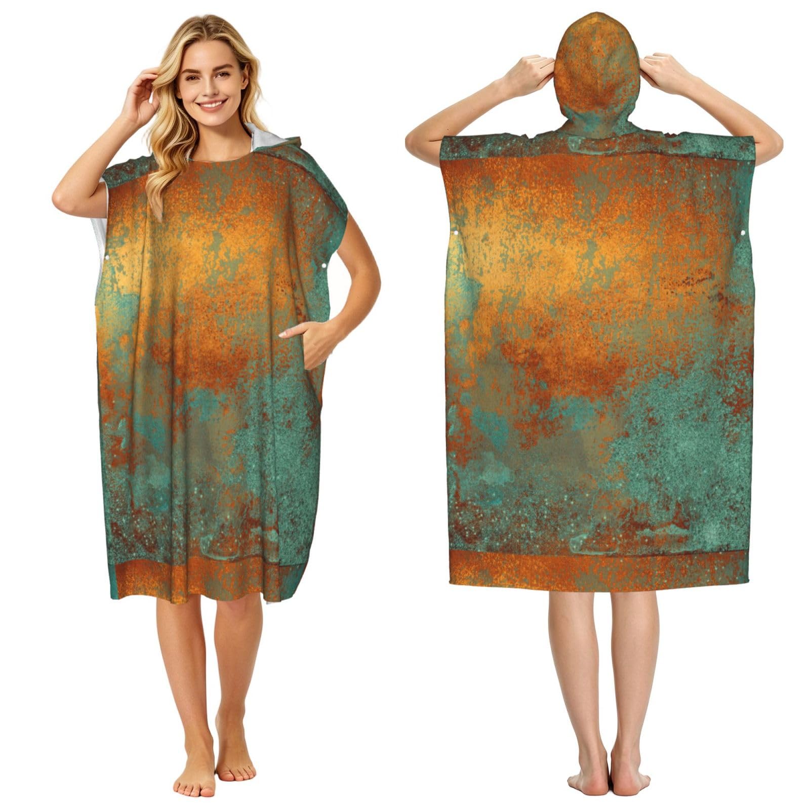 Poadnly Trendy Rich Copper Patina Metallic, Adult Hooded Beach Towel 90 x 110 cm,Changing Bath Robe, Surf Poncho Towel For Women Men