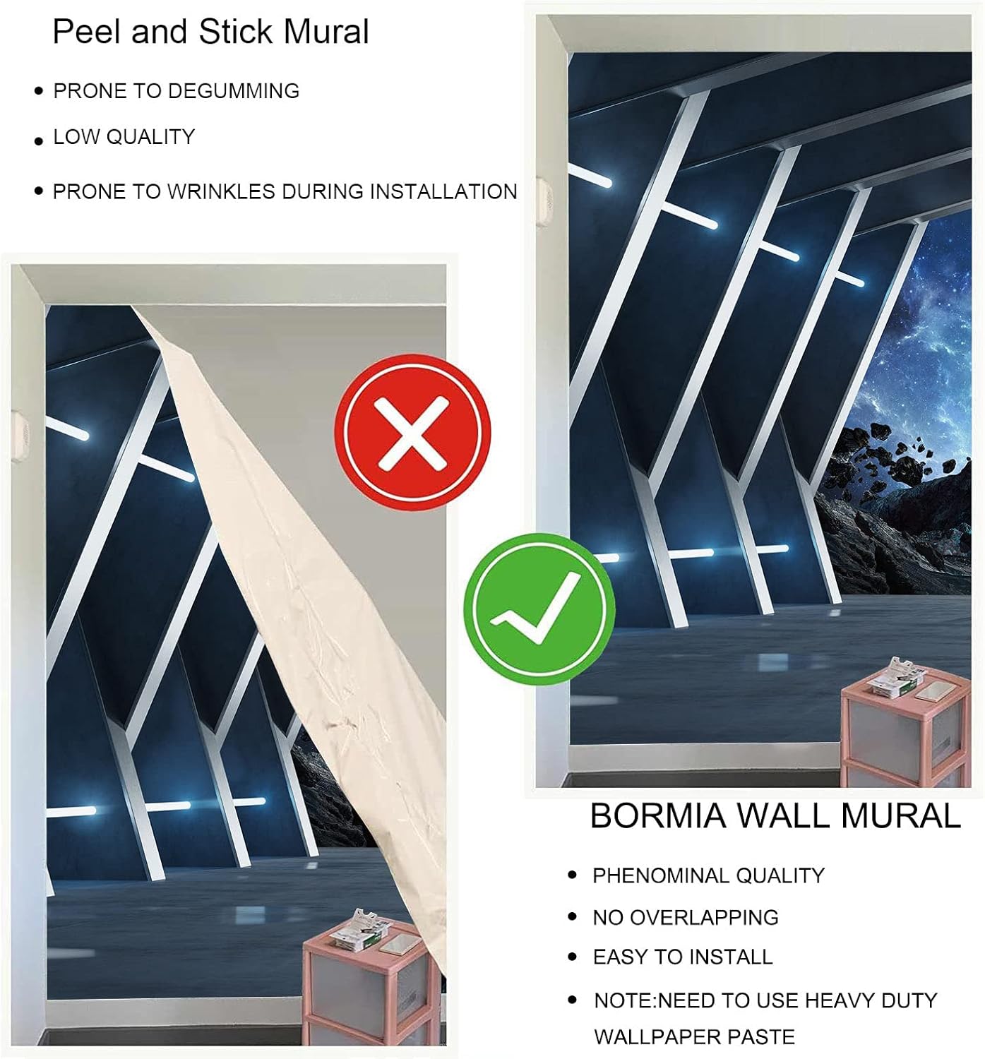 Bormia 3D Space Wallpaper Mural for Office Room Living Room Bedroom(Not Peel n' Stick)