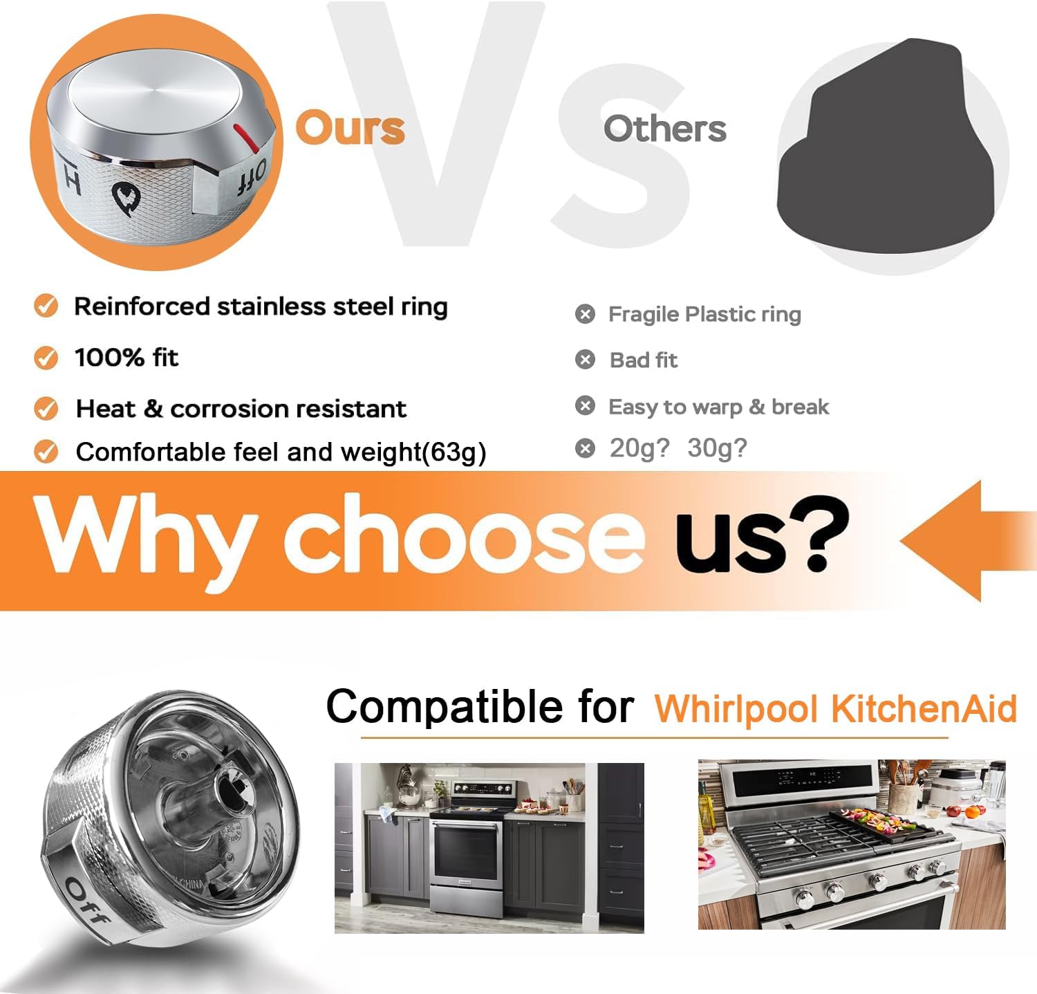 (5 Packs) W11030413 for Whirlpool KitchenAid Gas Stove knobs Replacements, W11030413 Control knob Replace W10643306 W10786063 W11027434 4461624 AP6038805 PS11770322 EAP11770322 knob