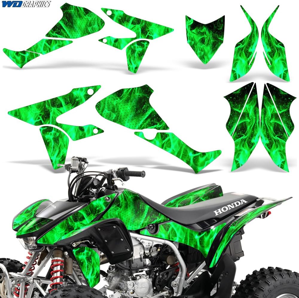 ATV Graphics kit Sticker Decal Compatible with Honda TRX 450R 2004-2016 - Flames Green