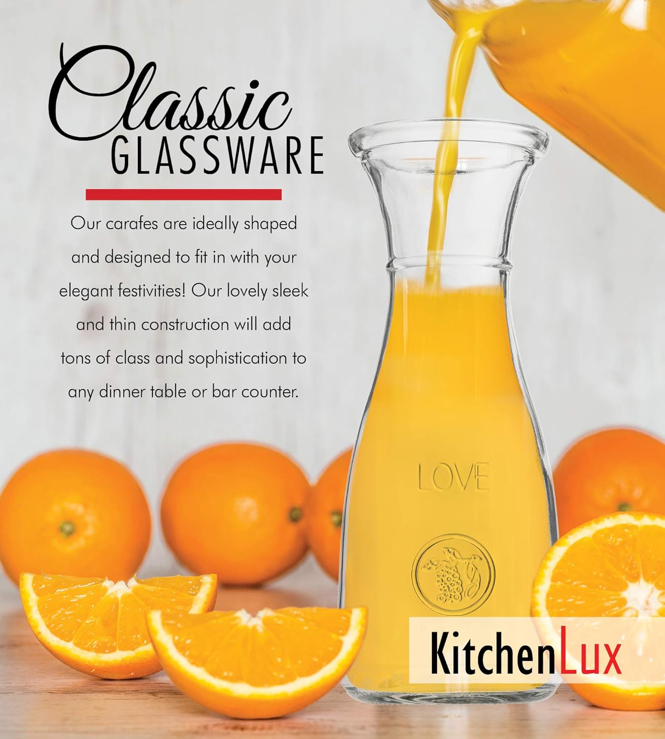 Lоwеѕt Prісе Clear Glass Carafe Drink Pitcher Elegant Wine Decanter - Pack of 6 - 750ml LOVE Themed bottle w/Narrow Neck For Easy Grip, Wide Mouth for Classic Pouring - by Kitchen Lux
