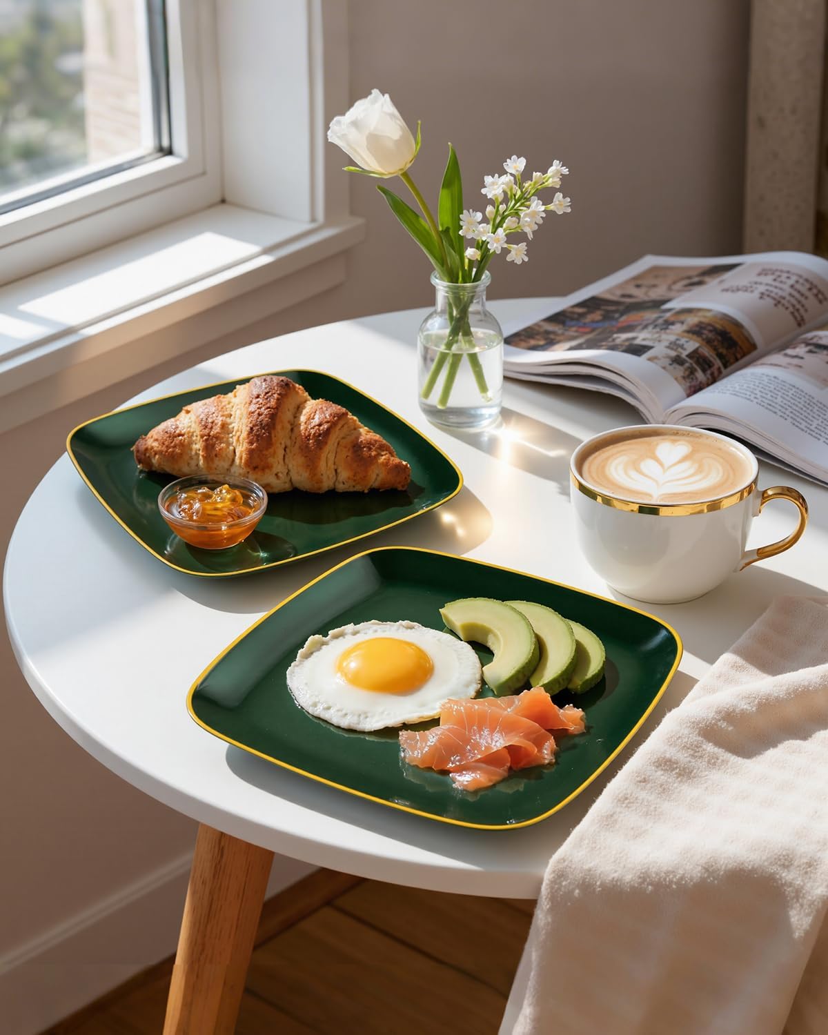 bUCLA 100PCS Green and Gold Plastic Plates - Heavy Duty Square Green Disposable - Include 50 Dinner & 50 Dessert Plates for Party & Christmas - Image 3