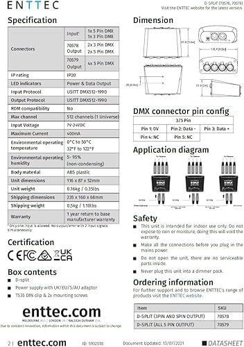 Miniatura 8 de Enttec D-Split 70578 DMX - Separador aislado de 4 puertos (35 pines)