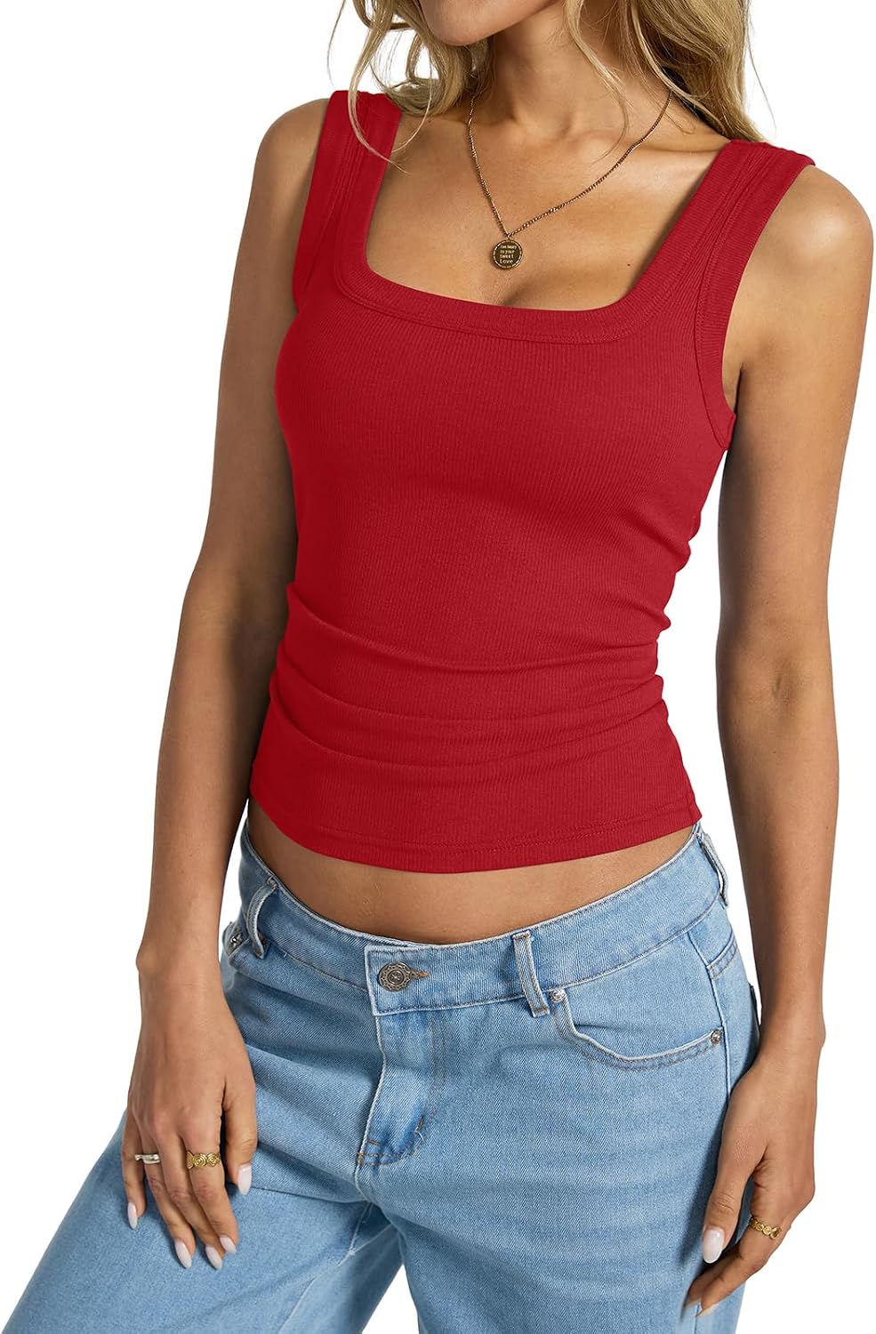  Womens Cotton Ribbed Square Neck Tank Top Basic Backless Clothes thumbnail