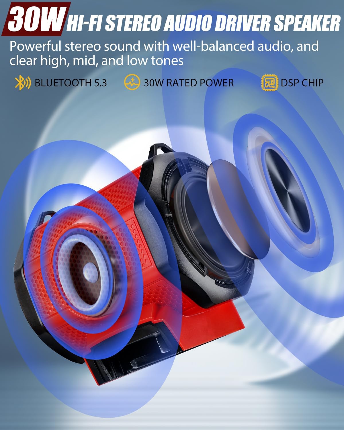 Taingwei Bluetooth Speaker for Milwaukee M18 18v Battery,30W Cordless Small Speaker for Jobsites, Home and Party (Battery not Included)