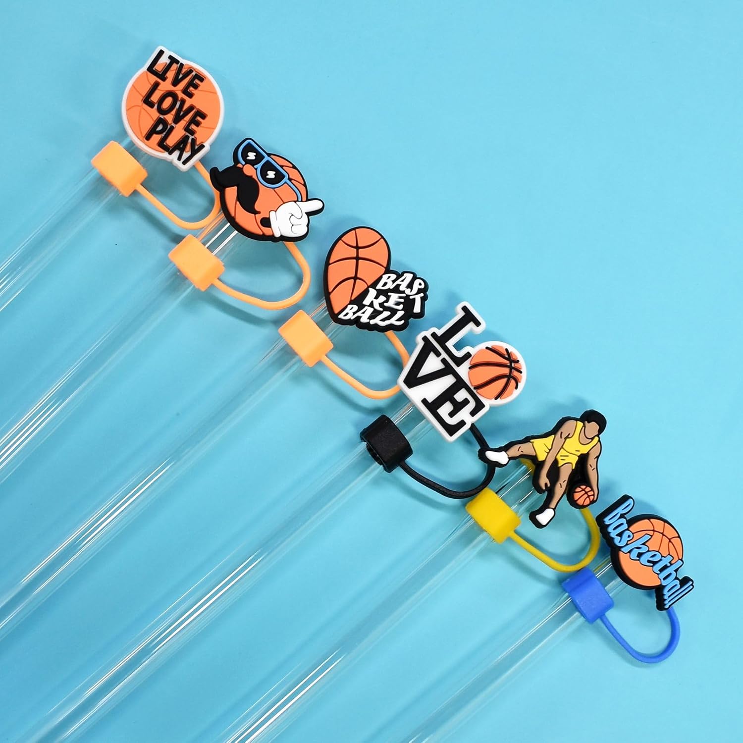 30 Pack Basketball Straw Covers Cap for Tumblers, 10mm Cute Dust-Proof Straw Topper for Water Bottles Stanley Cups Accessories Gifts For Women Party Favors image 2