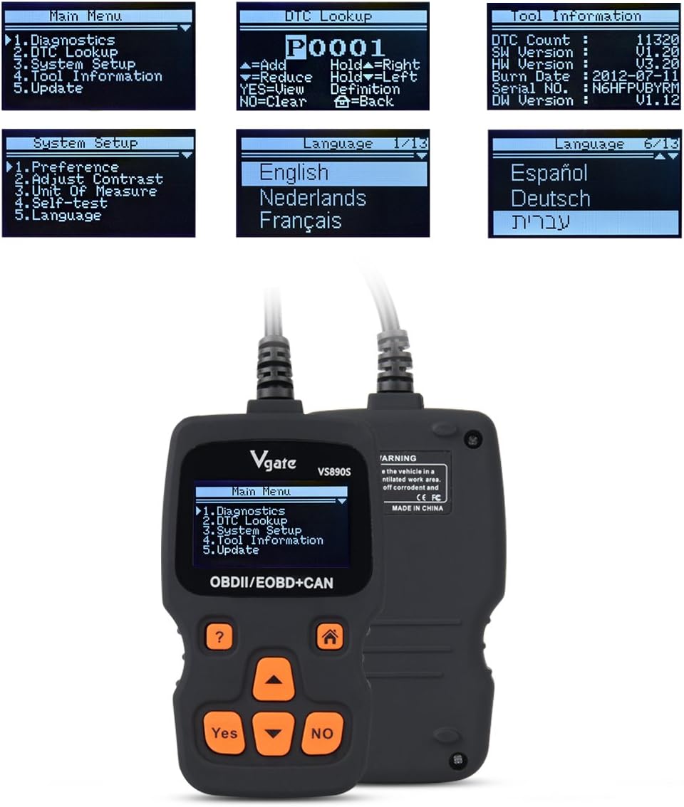 Vgate VS890S displaying the Main Menu