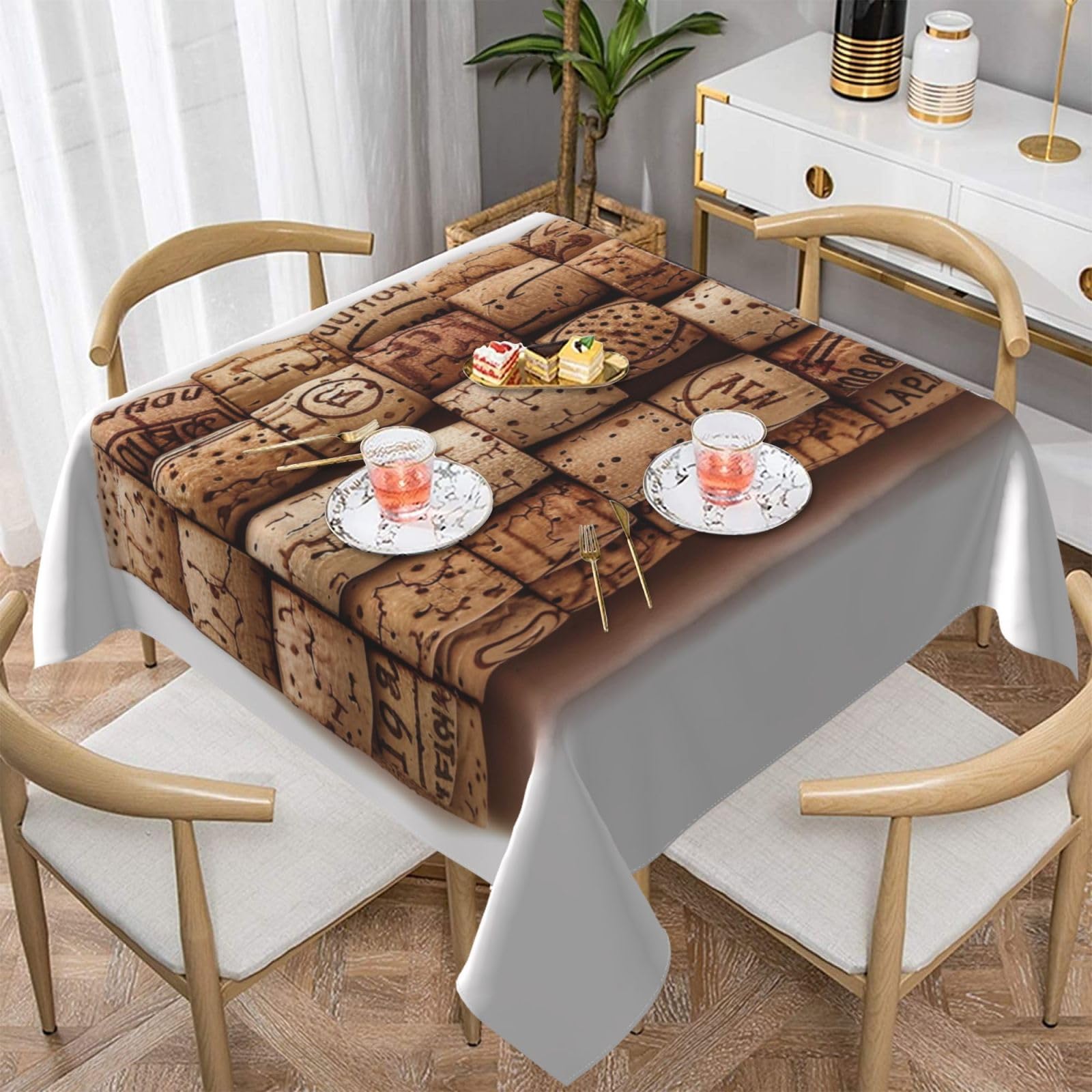 WPKJU Wine Cork Printed Square Tablecloth 54x54 inch Water Resistant Table Cover Washable Rectangle Table Cloth for Dining Tables