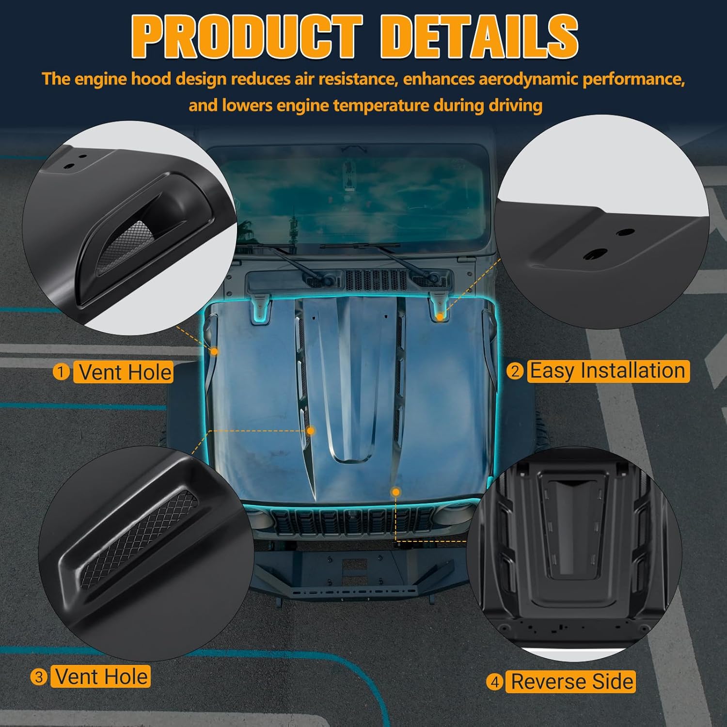 CALLIERT Heat Dispersion Hood Compatible with Jeep Wrangler JL 2018-2025 & 2020-2025 Jeep Gladiator JT Steel Hood with Air Vents (Not Fit Mojave and 392 Models), Unpainted