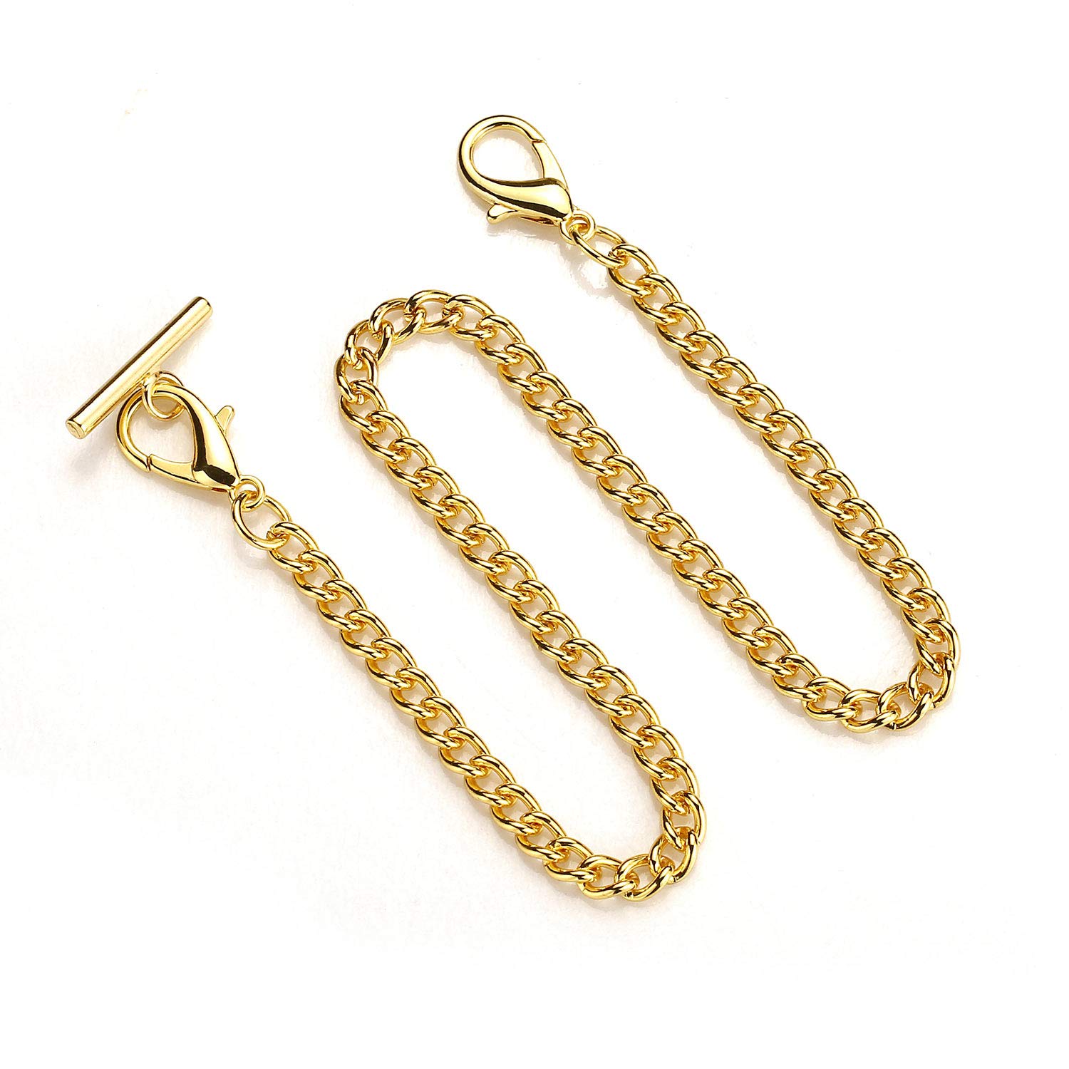 BOSHIYA Gold Pocket Watch Chain 14 Inch Albert T Bar Chain with Lobster Clasps Watch Chain Link Vest for Your Pocket Watch