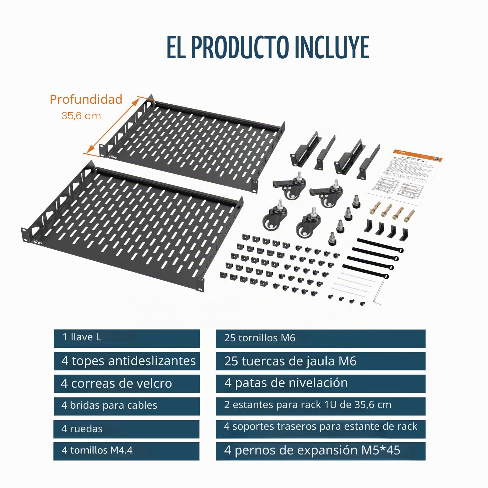 Tecmojo Estante de red de marco abierto de 12U, compatible con 19 pulgadas, de pie y montaje en pared, con 2 estantes de servidor de 1U y accesorios de montaje, estante de equipo AV y TI para oficina
