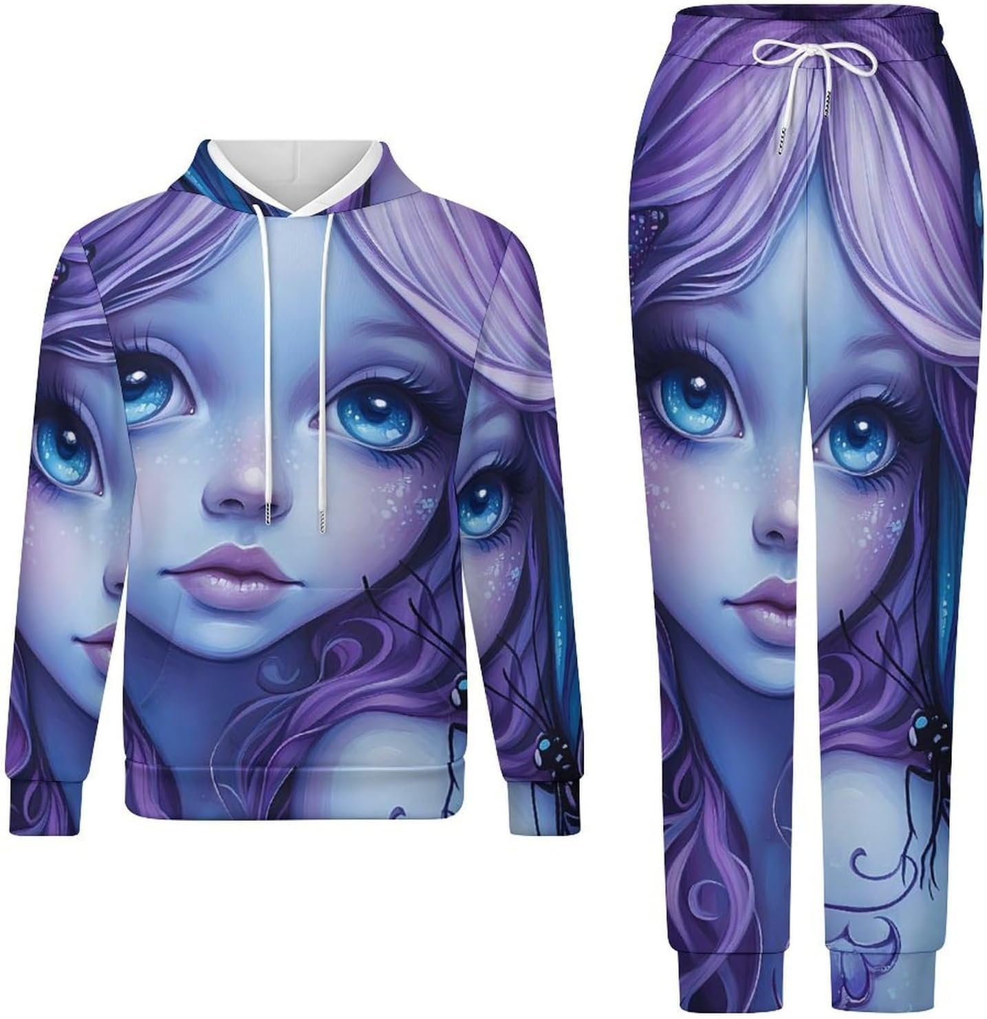 Butterfly Fairy Print Men's Hooded Set Casual 2 Pieces Suits Pullover Tracksuit Hoodies And Sweatpants