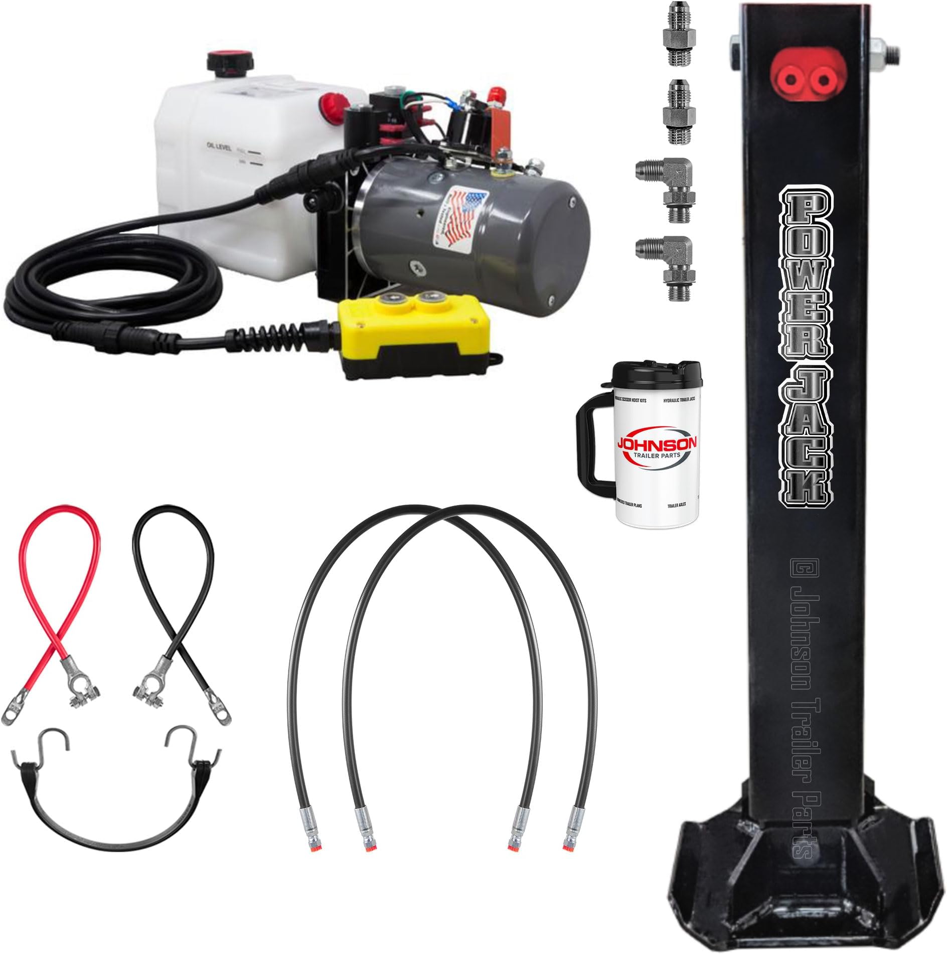 Dexter 12,000 lb Hydraulic Trailer Jack Kit – Single Power Jack – KTI Double Acting Pump – Electric Hydraulic – for Dump, Cargo & Gooseneck Trailers