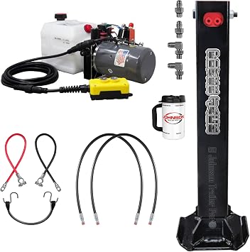 Dexter 12,000 lb Hydraulic Trailer Jack Kit Single Power Jack KTI Double Acting Pump Electric Hydraulic for Dump, Cargo & Gooseneck Trailers