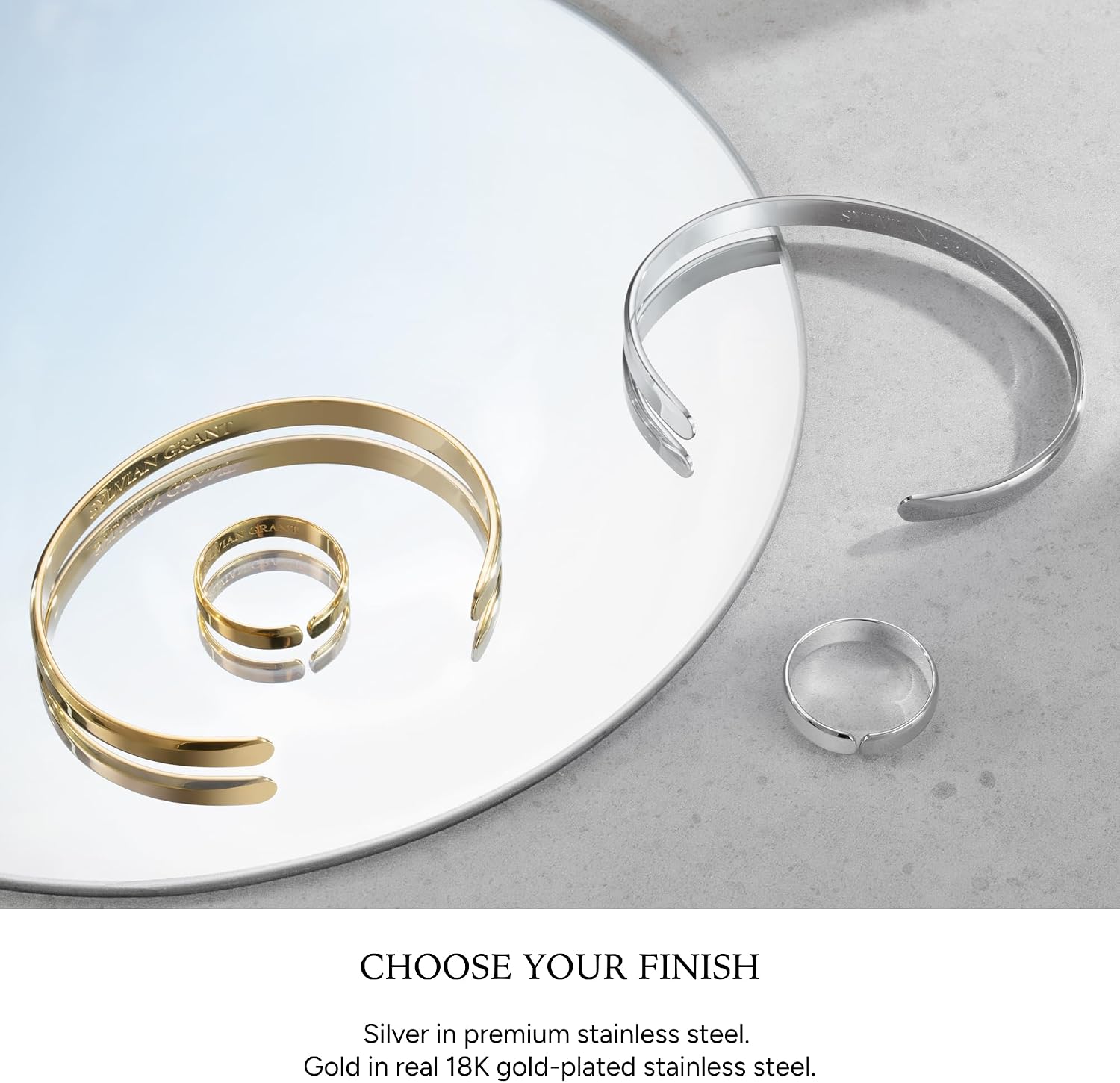 Cuff Bracelet & Ring Set, Waterproof 18K Gold