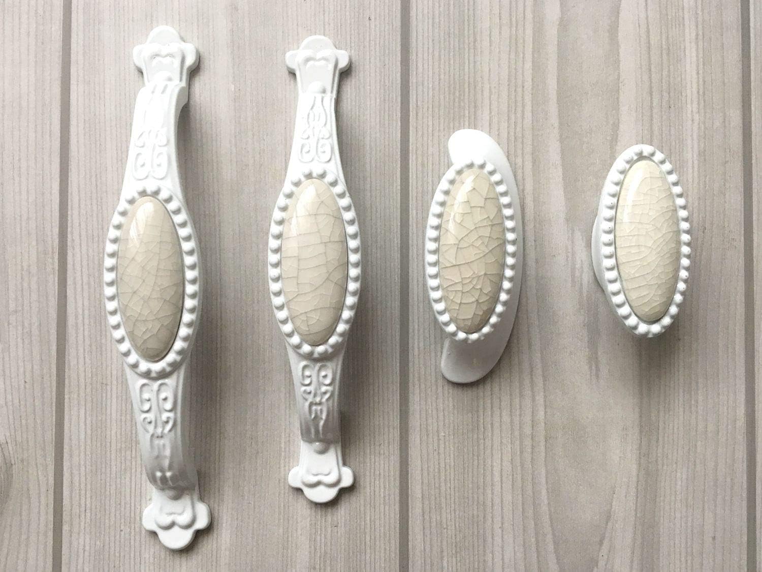 Cabinet Pull Handle Crackle White Drawer Knob Ceramic Cabinet Handle Porcelain Dresser Pulls Kitchen Door Handles Hardware (Size : L:5.4" (136 mm)/C-C:3.75" (96 mm))