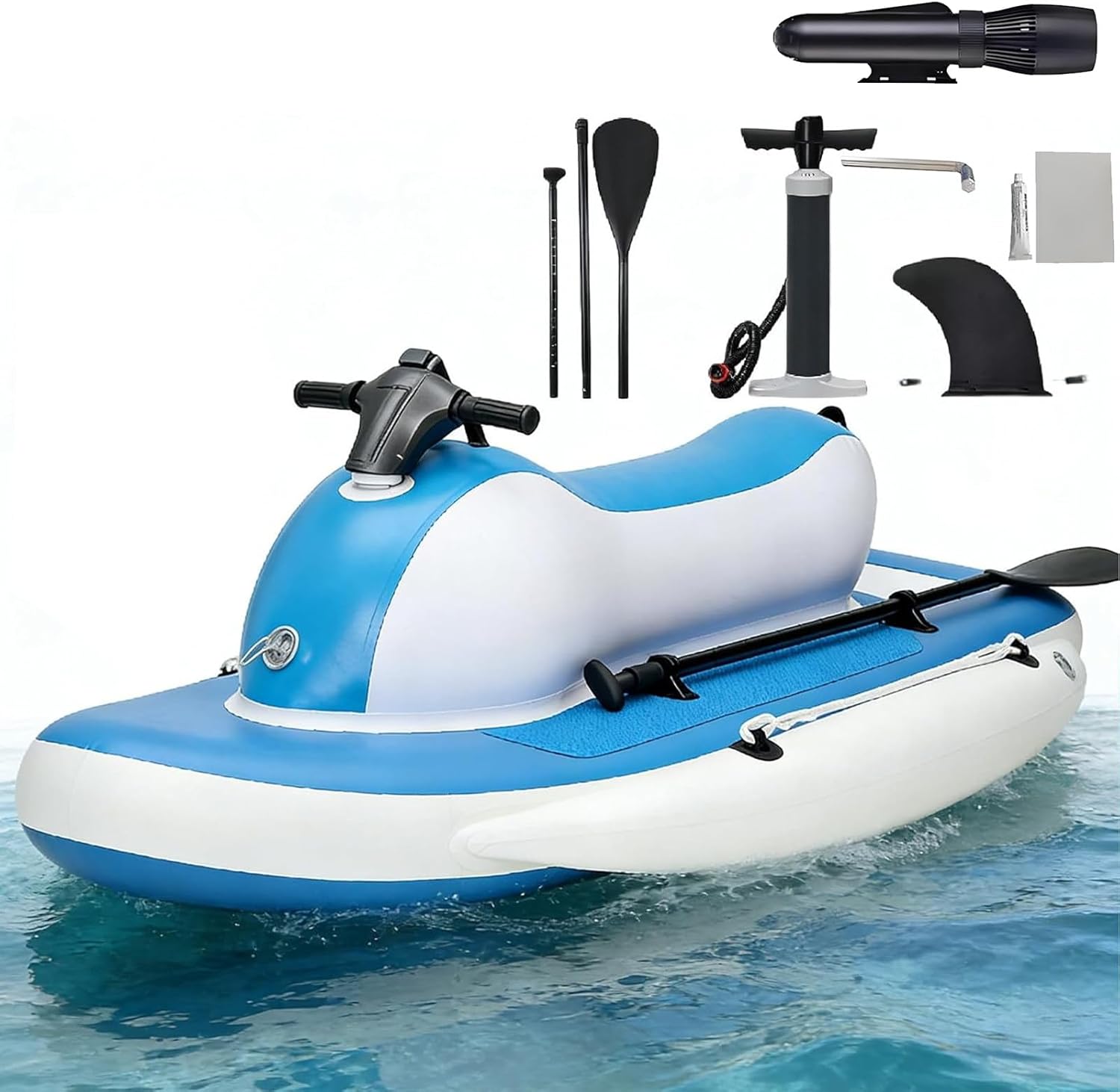 Inflatable Jet Boat,500W 10000mA/700W 16000mA Underwater Scooter,35-160 Min Runtime,for Lakeside Leisure Activities,Large Pool Parties Motorboat+500W10AThruster