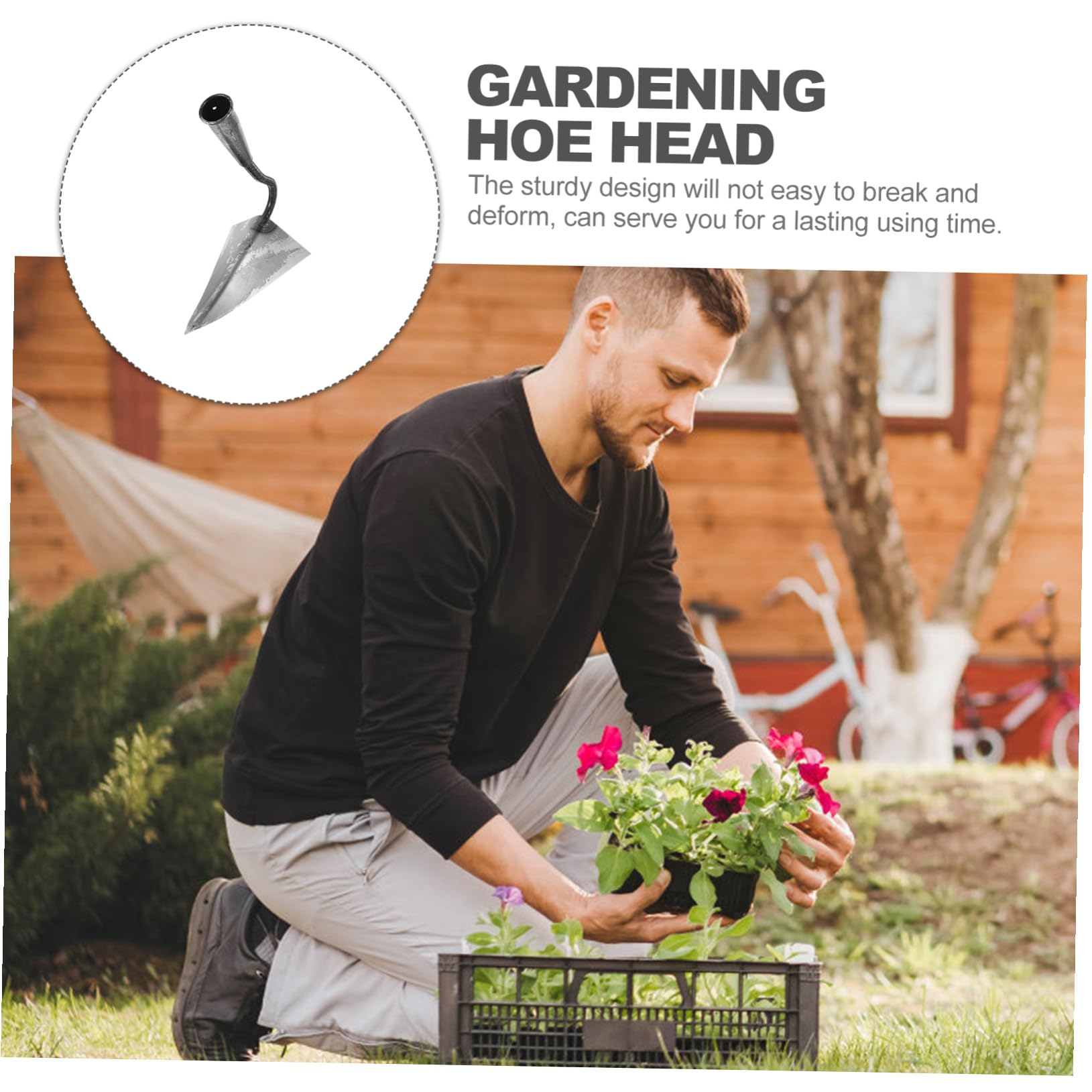 Abaodam Houe à Main de Jardin en Acier Inoxydable, Tête de Houe Noire, Outil de Binage Robuste, pour Vergers et Jardins, Passionnés de Jardinage