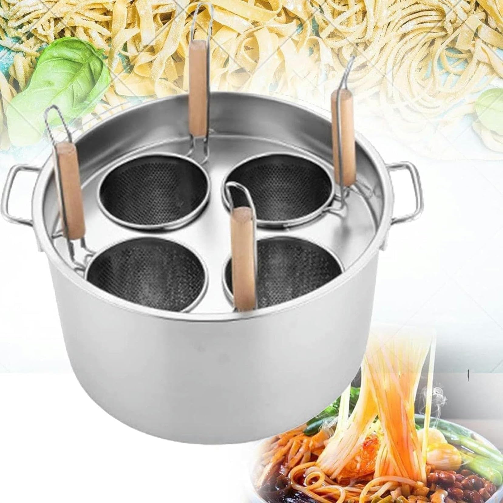 Pâte cuiseur de cuisinière en inox à trous pour égoutter les nouilles sans effort