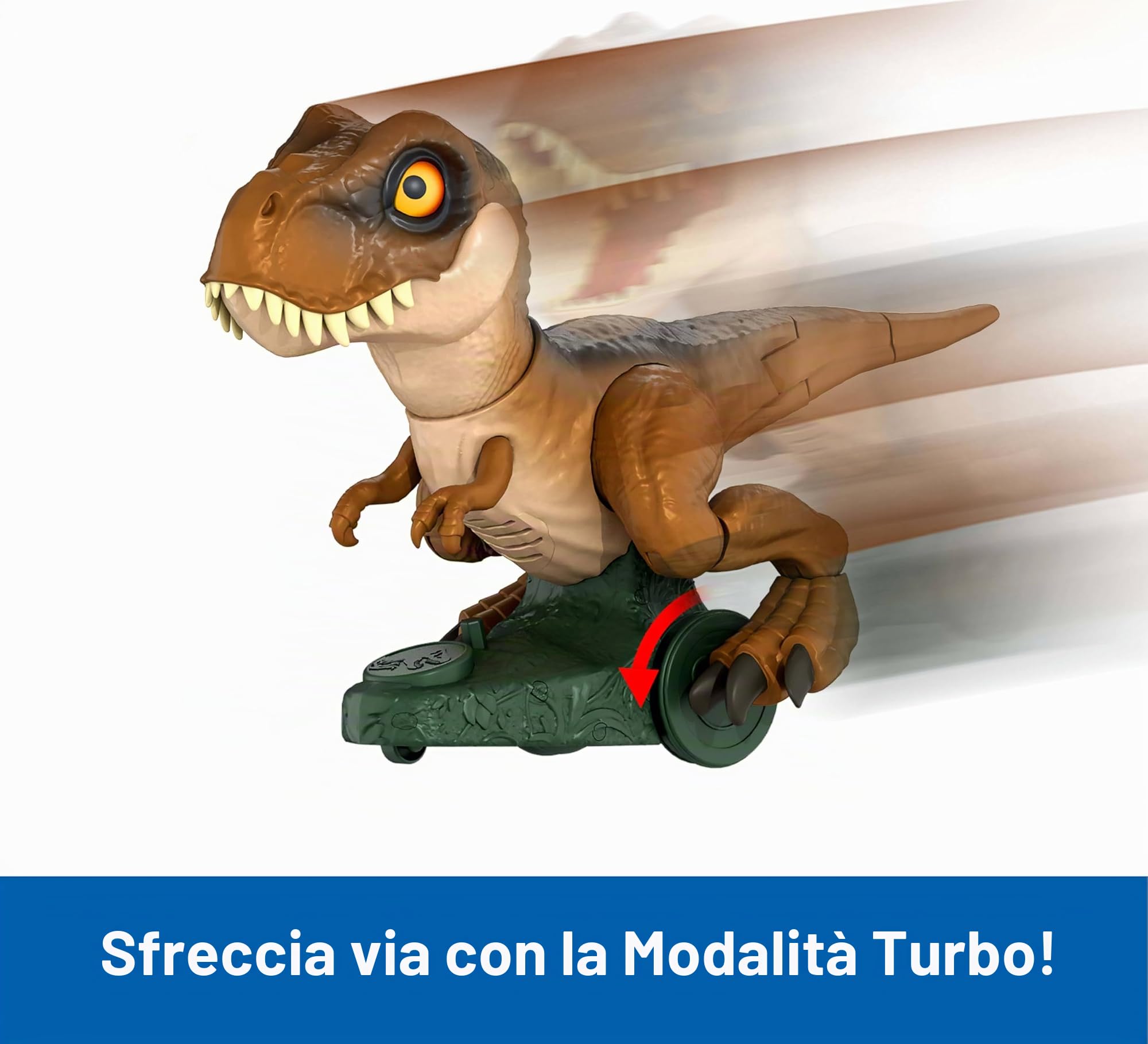 Mattel Jurassic World RC, dinosauro giocattolo Roarin' Frenzy T Rex con suono e 2 modalità, telecomando a tutte le funzioni, attacco o rotazione