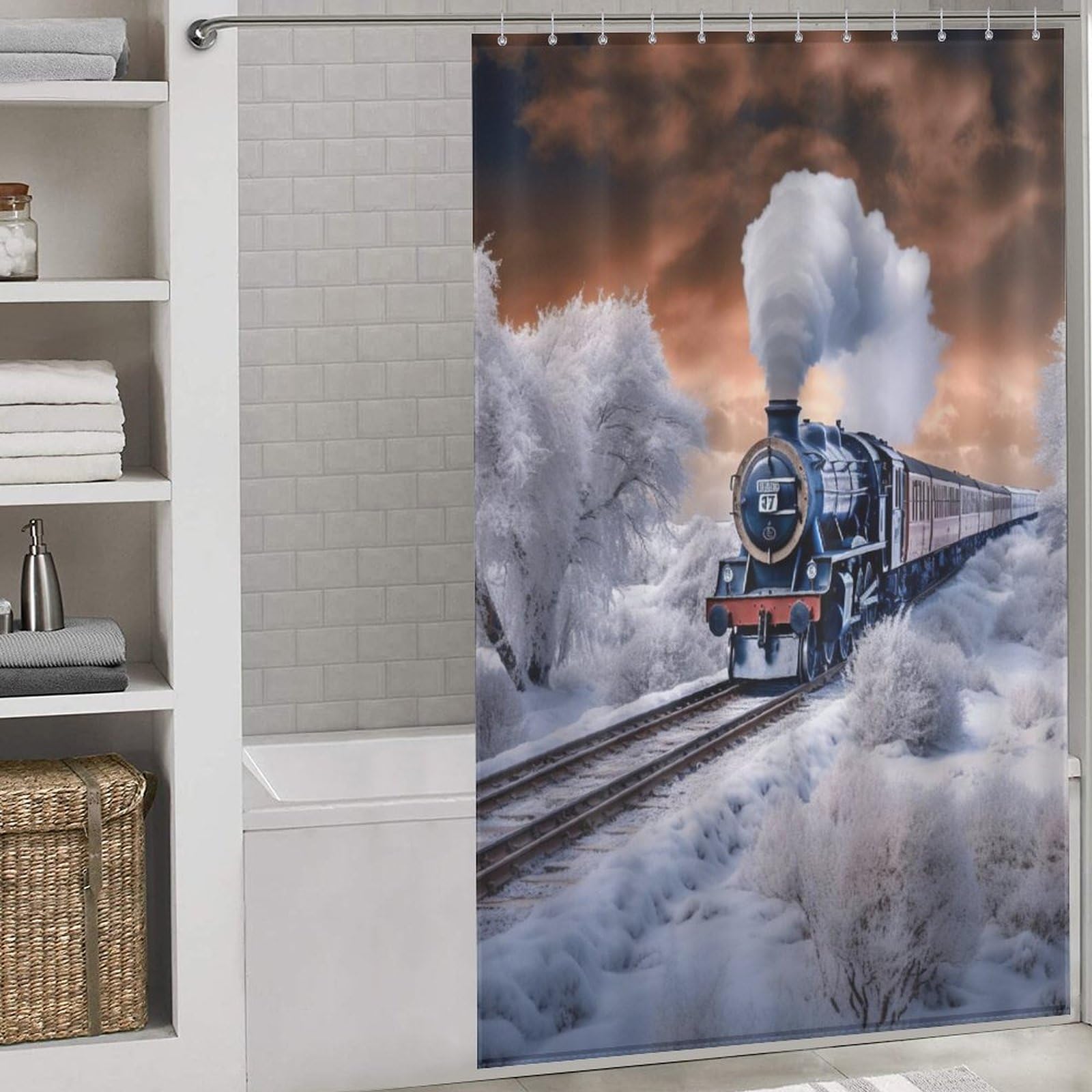 Rideau de douche train à vapeur anti-éclaboussures pour baignoire propre et textile sain