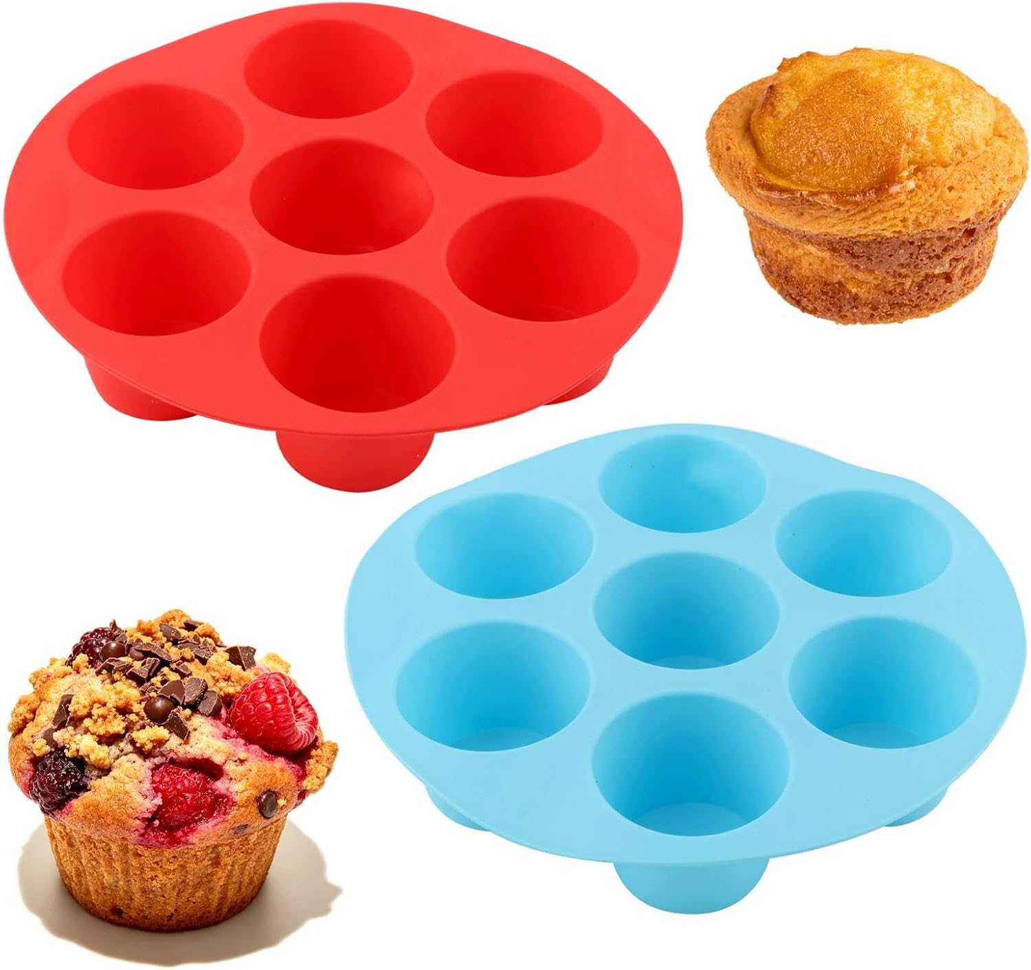 2 Pack Silicone Muffin Pan for Air Fryer, 7-Cup Nonstick Baking Mold, 7-Cavity Muffin Cupcake Tray for Air Fryer Oven, Microwave and Dishwasher Safe, Heat Resistant