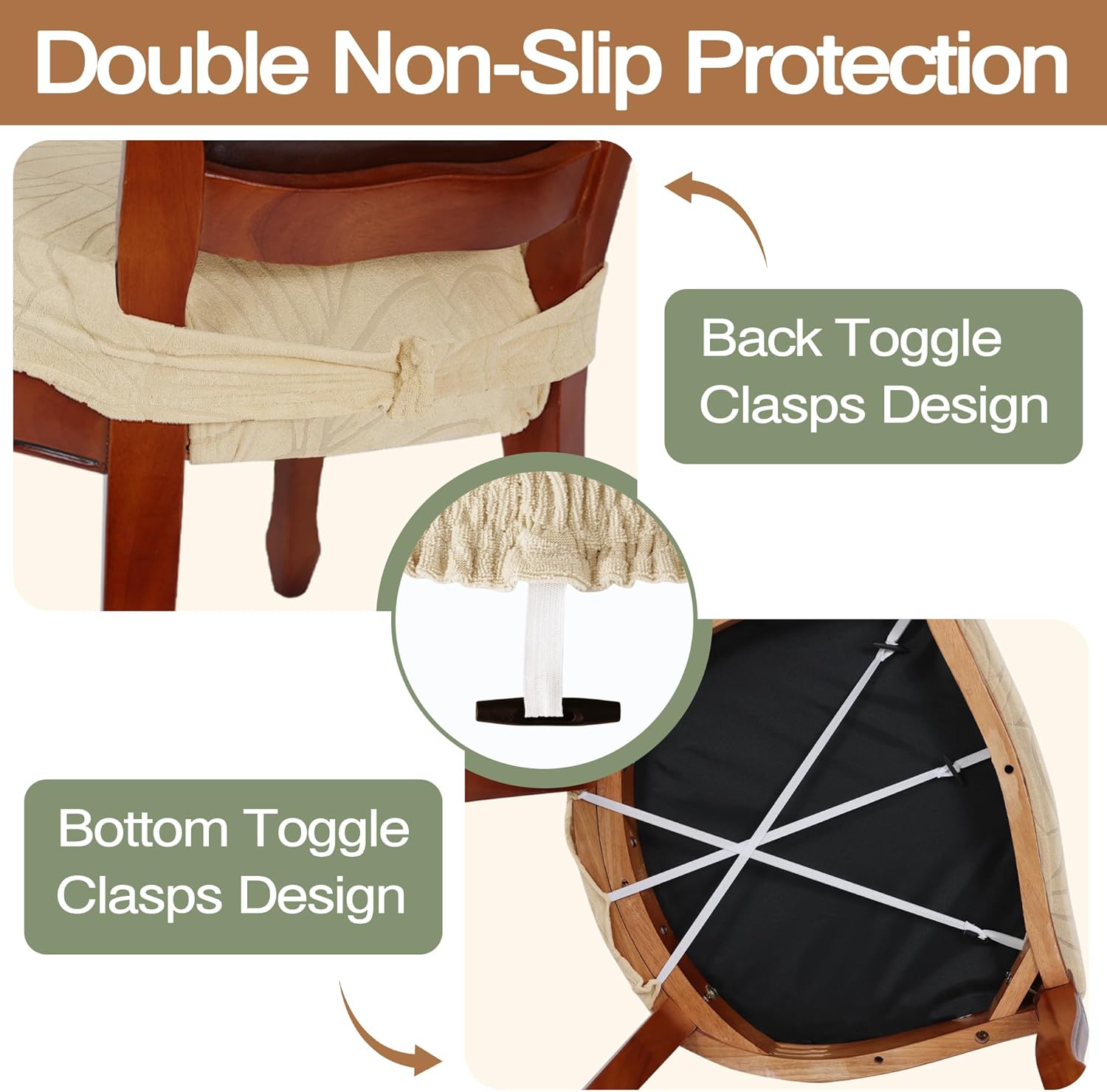 Dining Chair Seat Covers for Dining Room Chairs with Arms Set of 6 Water Resistant Fabric Kitchen Table Seat Cushion Covers Beige