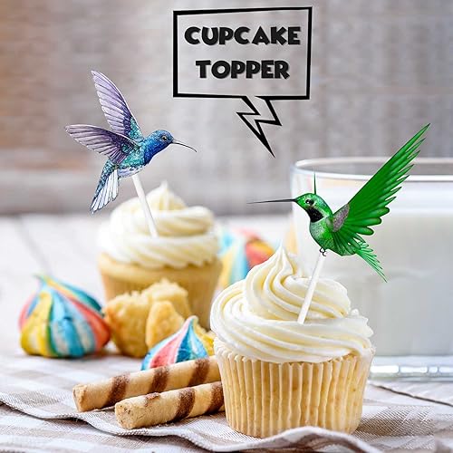 Miniatura 5 de Decoración para cupcakes de postre con purpurina, colibrí, pájaro volador, verde, suministros de decoración temática de naturaleza, suministros de