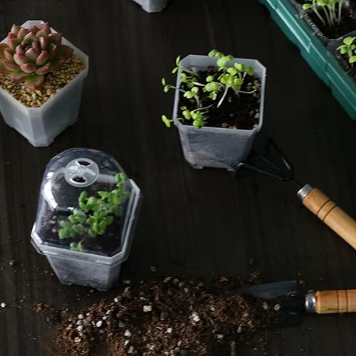 Miniatura 7 de UNAOIWN Macetas de 3 pulgadas con cúpula de humedad paquete de 40 macetas de plástico blanco para jardinería maceta de inicio de semillas contenedor