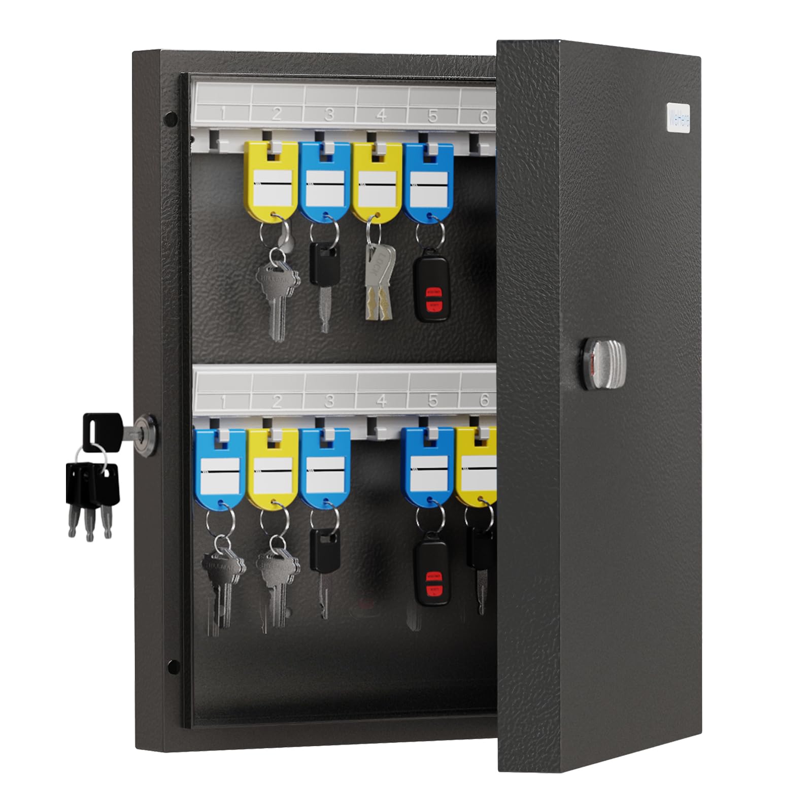 WeHere 32 Key Lock Box with Dual Lock, Combination & Key Unlock, Key Cabinet Wall Mount with Key Tag Label, Key Holder Storage Lockbox for Store, Office, Company, House, App Key Directory ERP-image-39