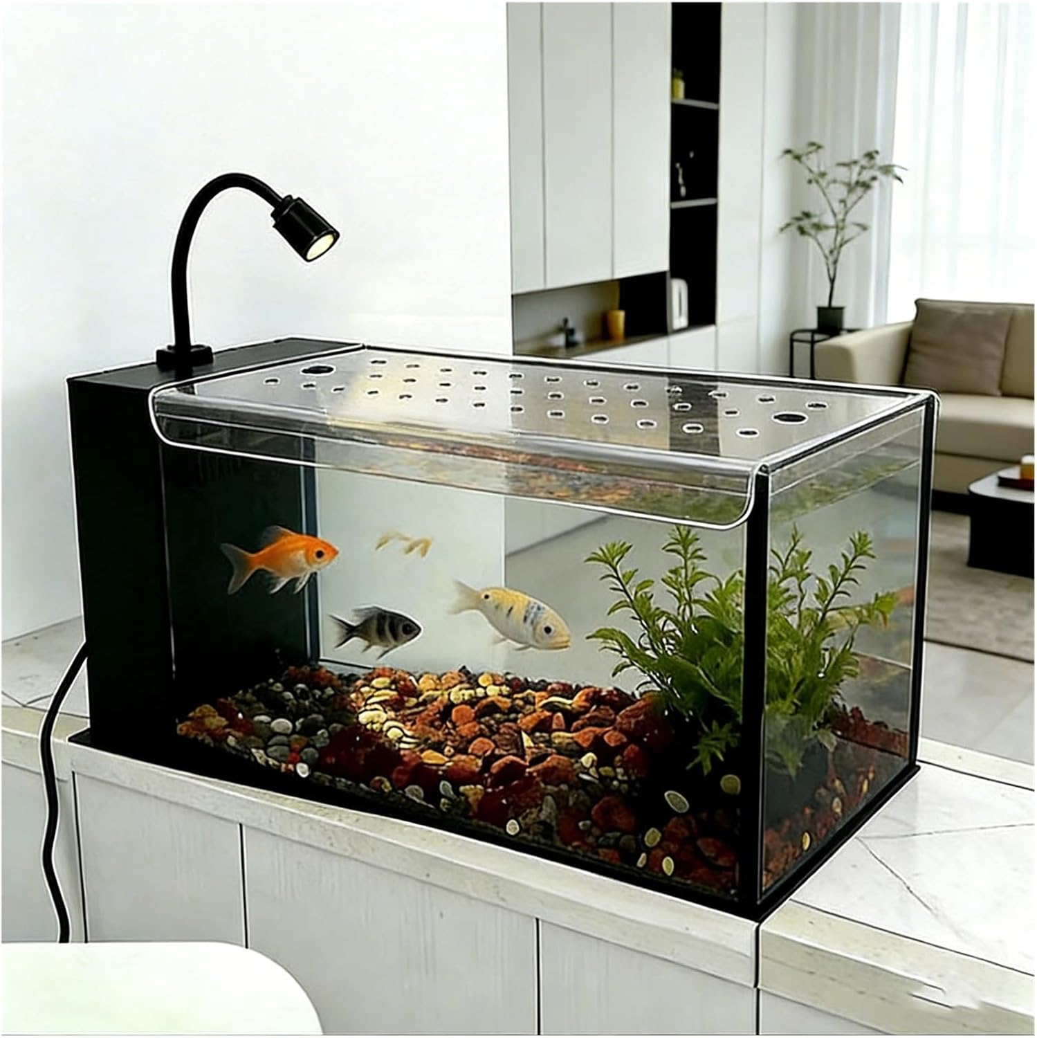 Cuttable Aquarium Cover, Clear Fish Tank Hood Cover 3/4/5mm Thick, Feeding Door Fish Tank Cover with Vent Port(34x12in)