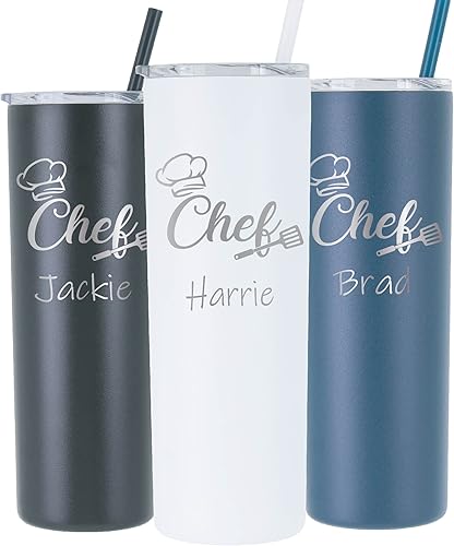 Miniatura 10 de AVITO Regalo personalizado para chef, grabado con láser, aislado al vacío, vaso de 22 onzas con tapa y pajita, vaso para cocinero, taza de