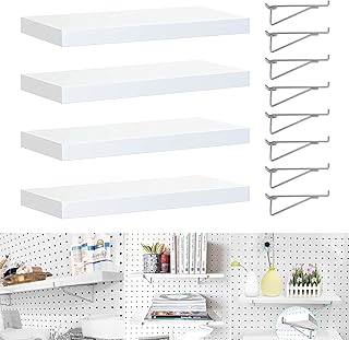 Pegboard Shelves, 4 Pack Pegboard Shelf Brackets with Metal Pegboard Hooks, Heavy Duty Peg Board Shelf Pegboard Book Shelf, Pegboard Accessories for Craft Room, Office, Garage