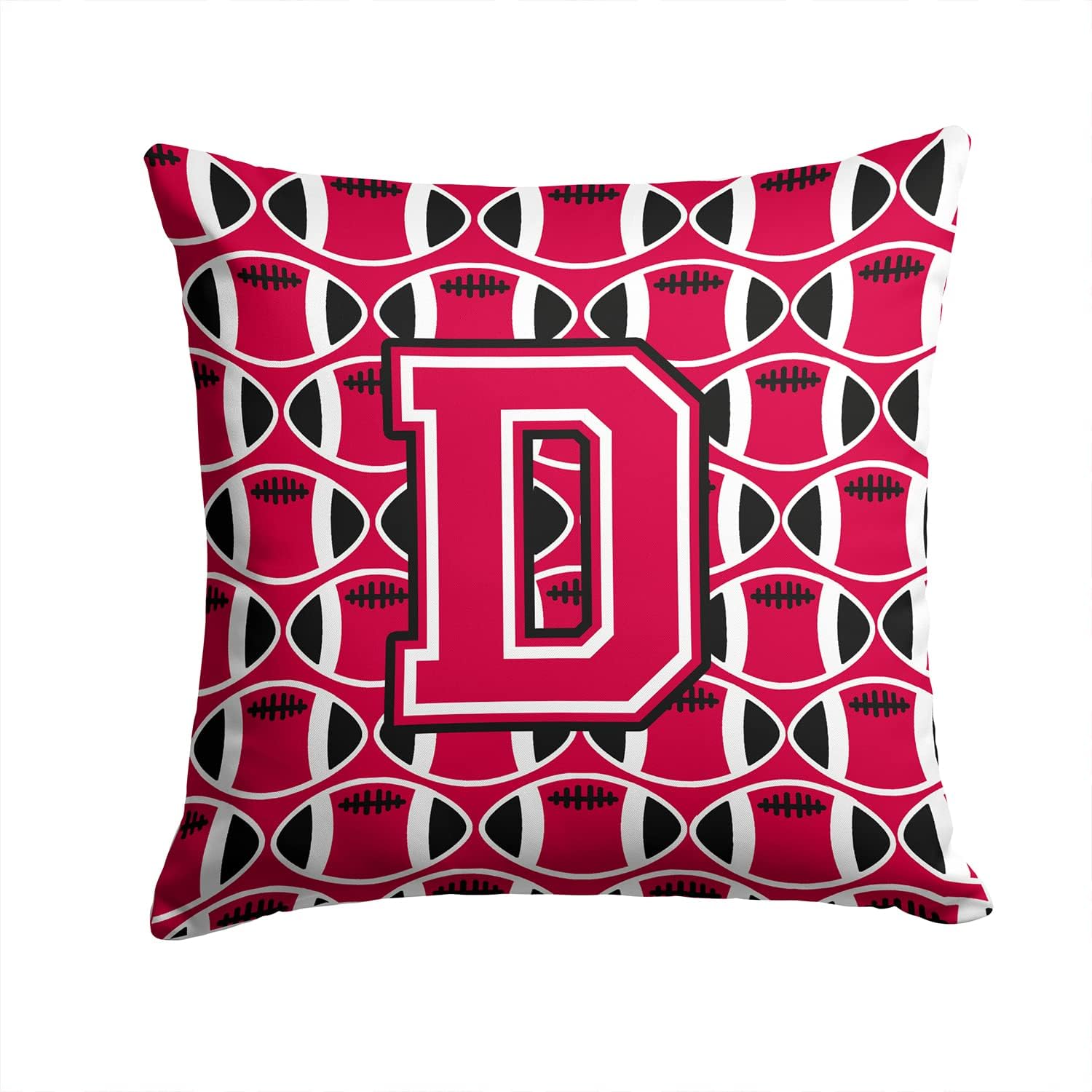 Caroline's Treasures CJ1079-DPW1414 Letter D Football Crimson and White Fabric Decorative Pillow 100% Machine Washable Pillow, Indoor or Outdoor Decorative Throw Pillow for Couch, Bed or Patio